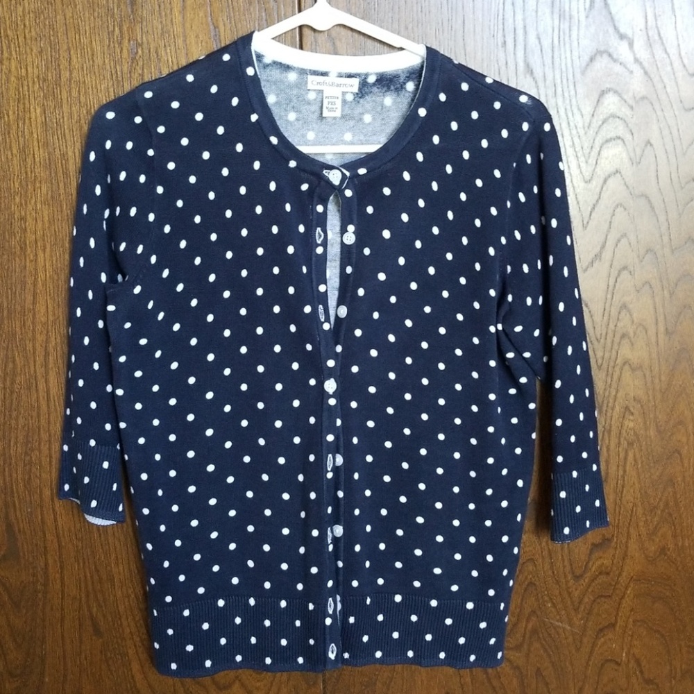Navy & White Dot Croft&Barrow Cardigan